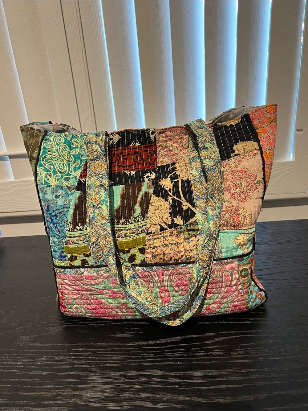 Karma Highway Tote in colorful and vibrant patchwork- Stunner! - Picture 2 of 8